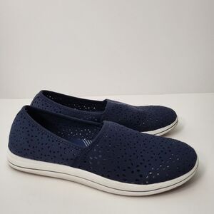 CLARKS Cloudsteppers Breeze Emily Womens 8.5 Navy Blue Slip-On Shoes Comfort